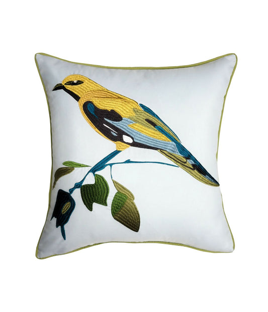 Embroidered Bird Pillow Multi