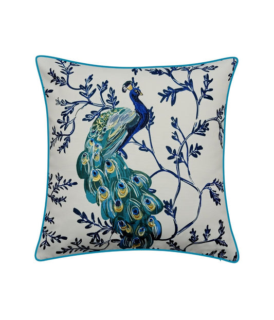 Embroidered Printed Peacock Pillow Multi