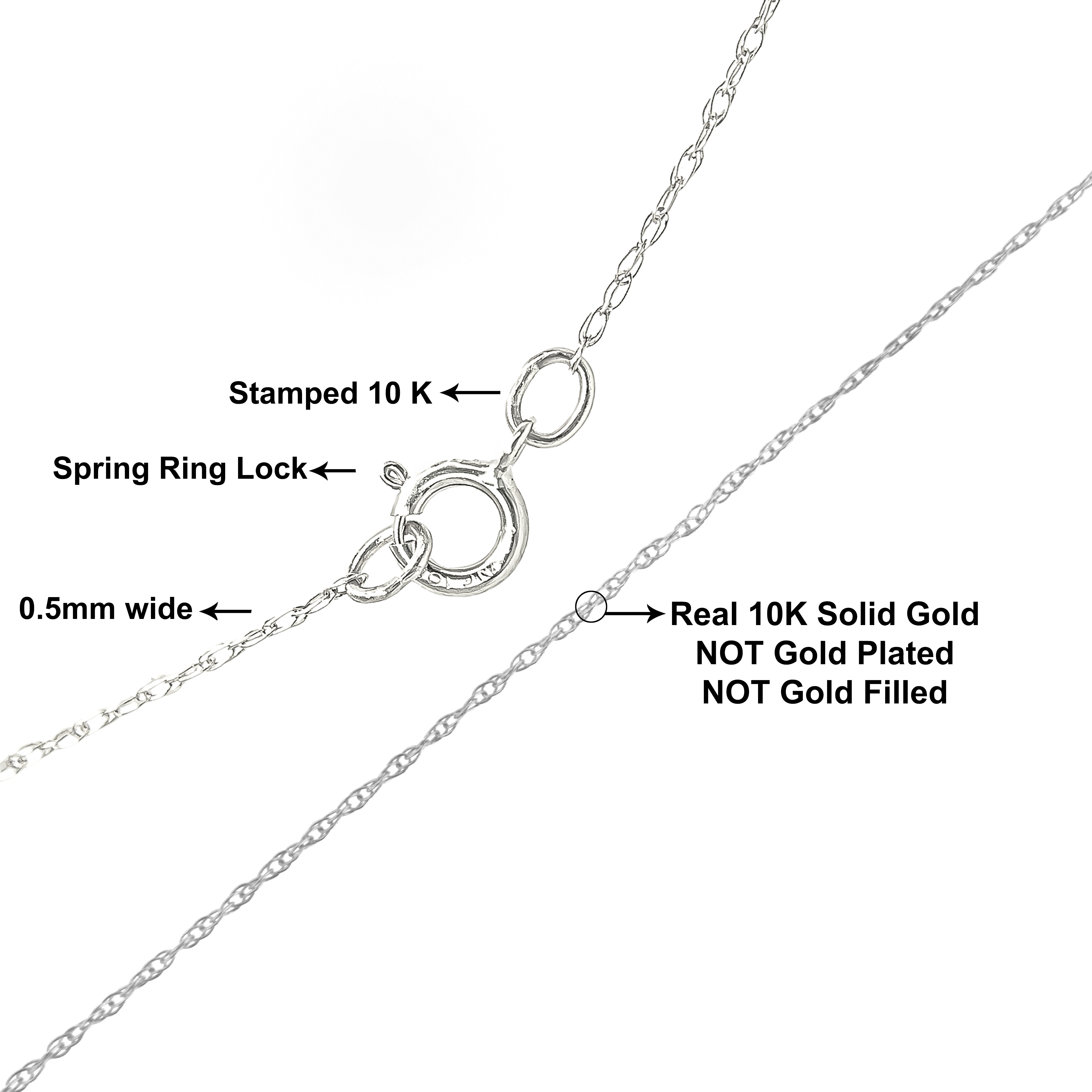 Solid 10K White Gold 0.5mm Rope Chain Necklace. Unisex Chain-Size 18"-2