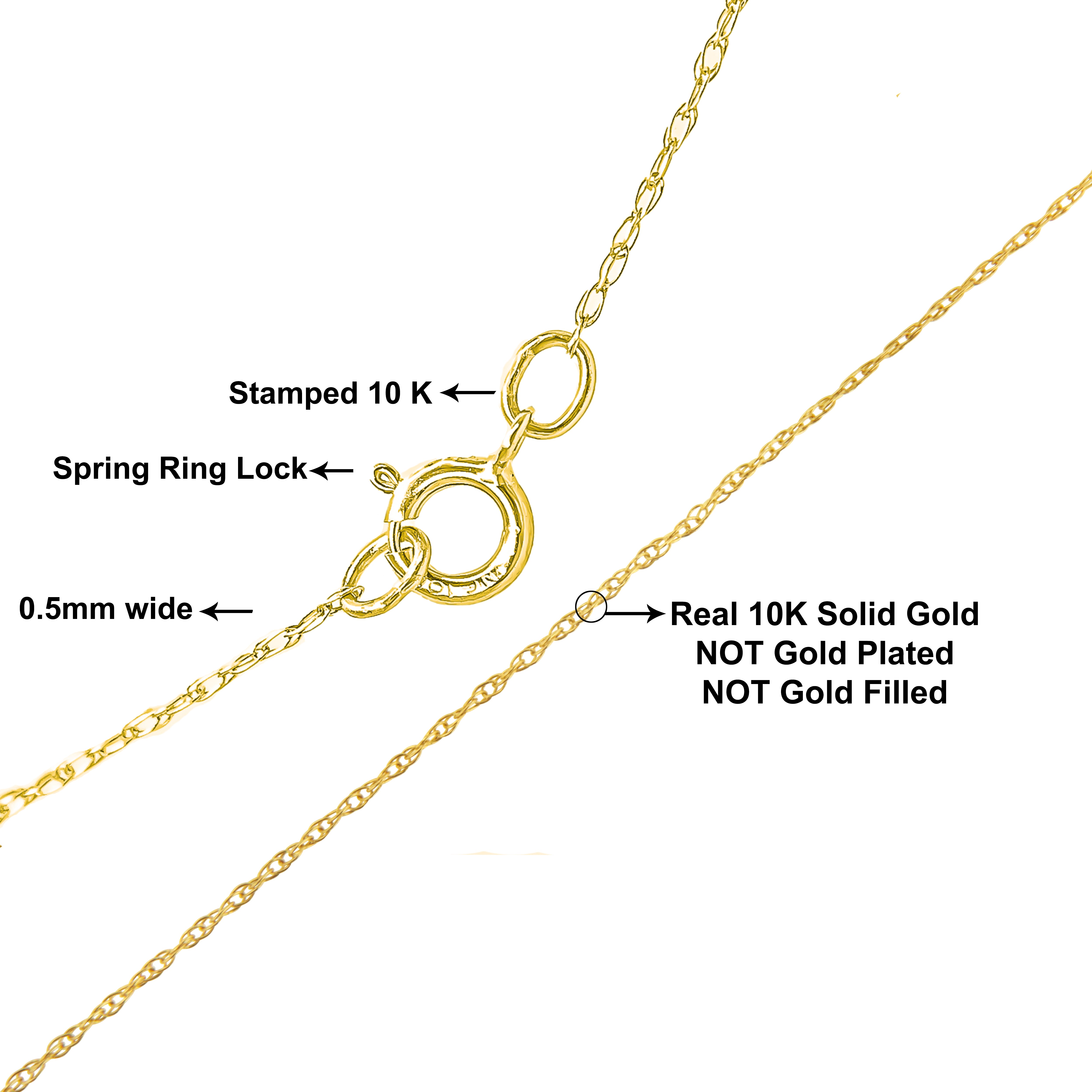 Solid 10K Yellow Gold 0.5mm Slim and Dainty Unisex 18" Rope Chain Necklace-2