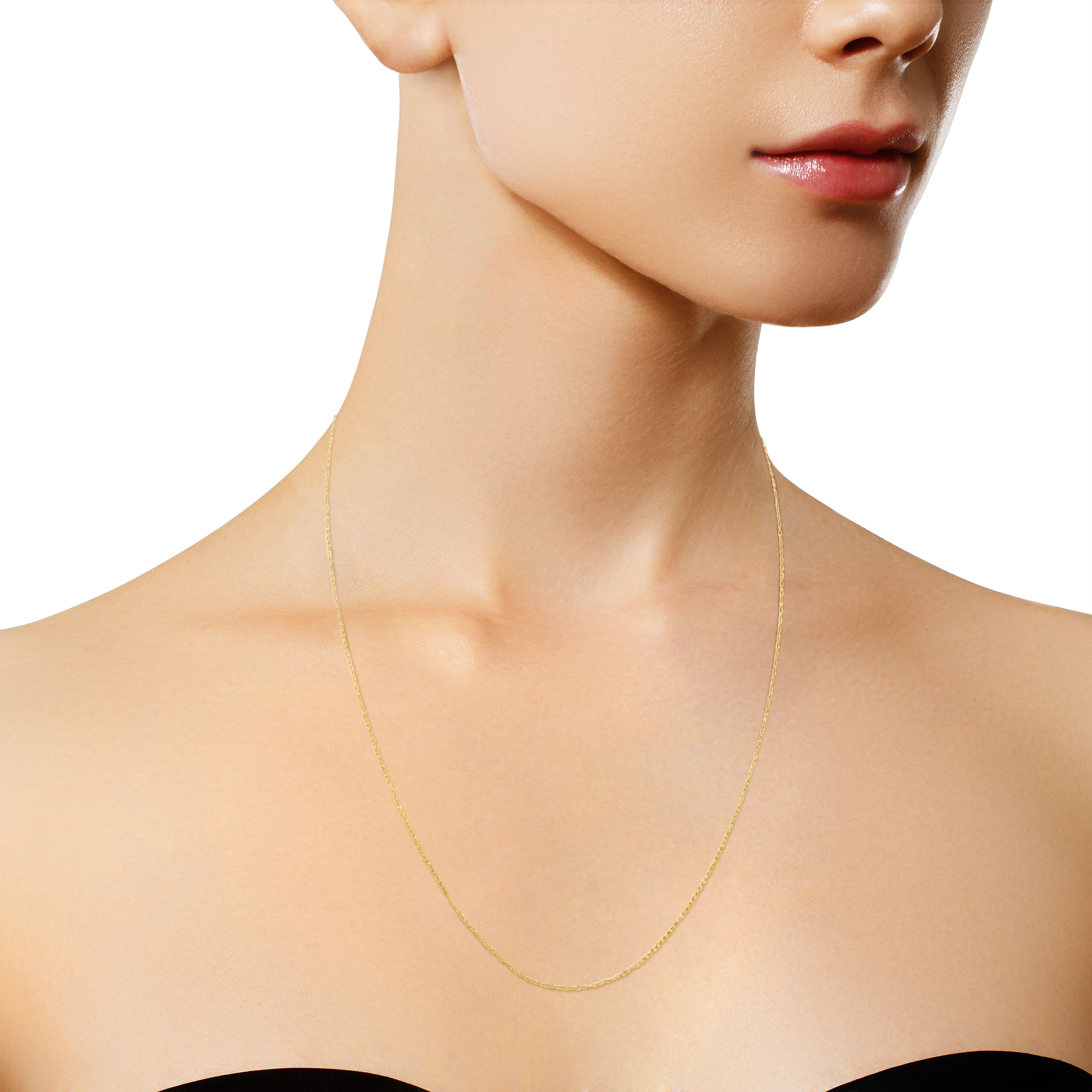 Solid 10K Yellow Gold 0.5mm Slim and Dainty Unisex 18" Rope Chain Necklace-3