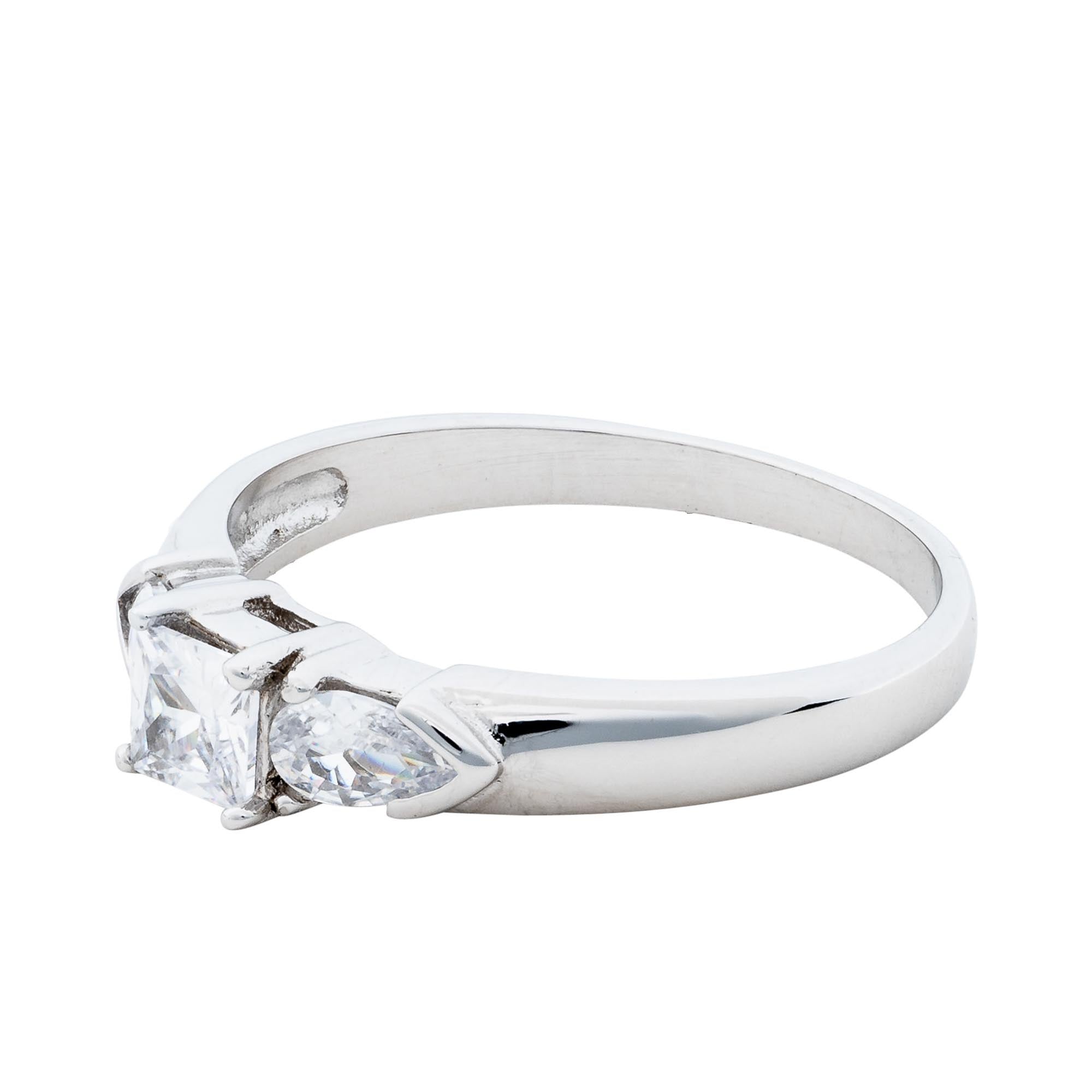 Princess Cut Cubic Zircon 3 Stone Sterling Silver Ring