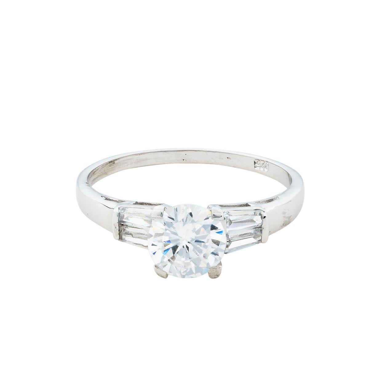 Cubic Zircon Baguette Accent Sterling Silver Ring