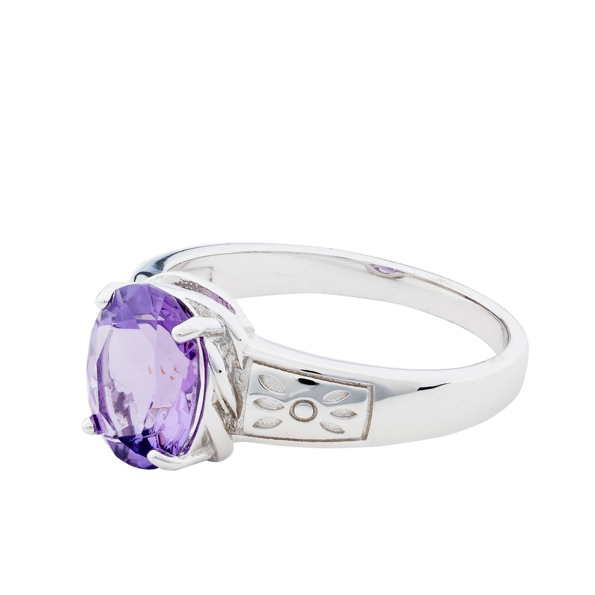 Round Amethyst Sterling Silver Ring