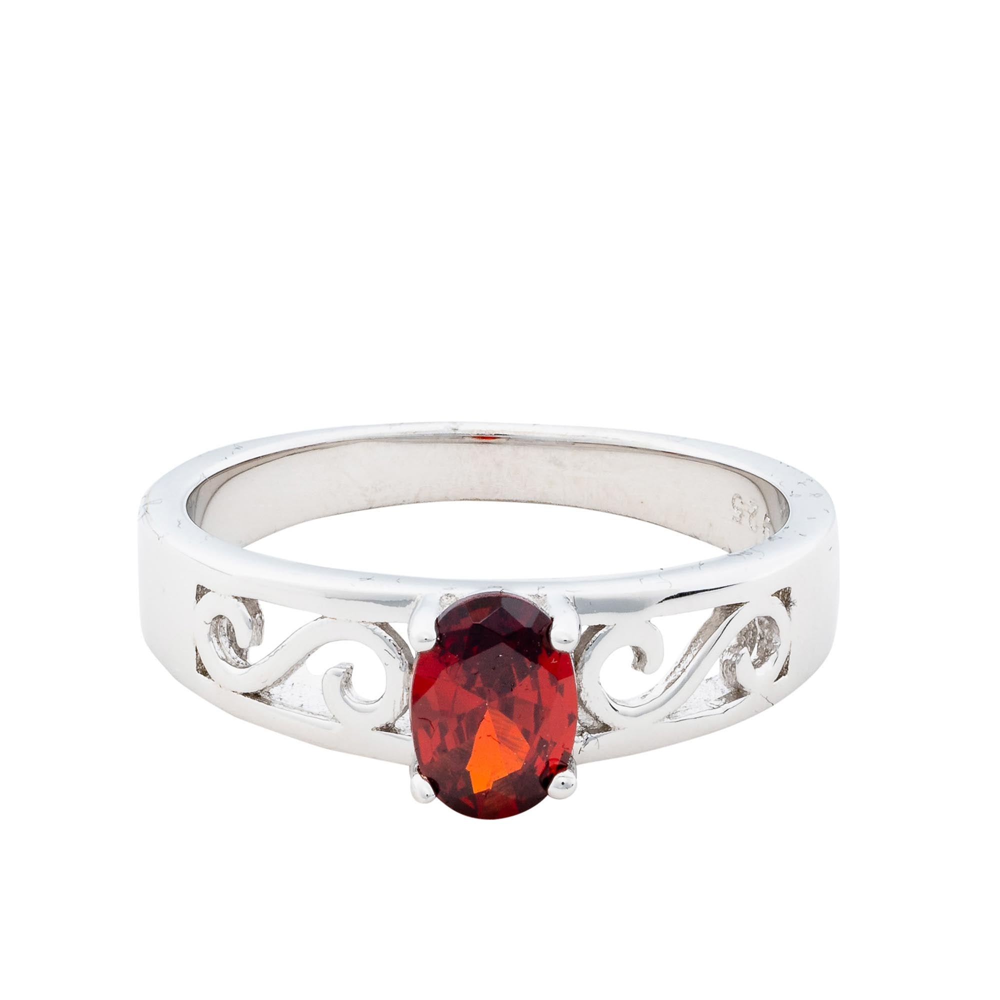 Oval Garnet Filigree Sterling Silver Ring