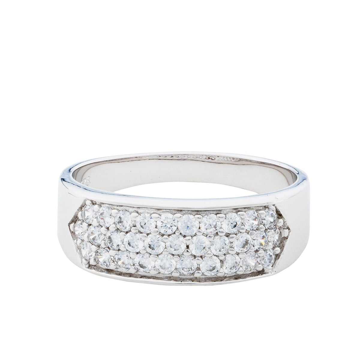 Cubic Zircon Sterling Silver Pave' Band Sterling Silver Ring