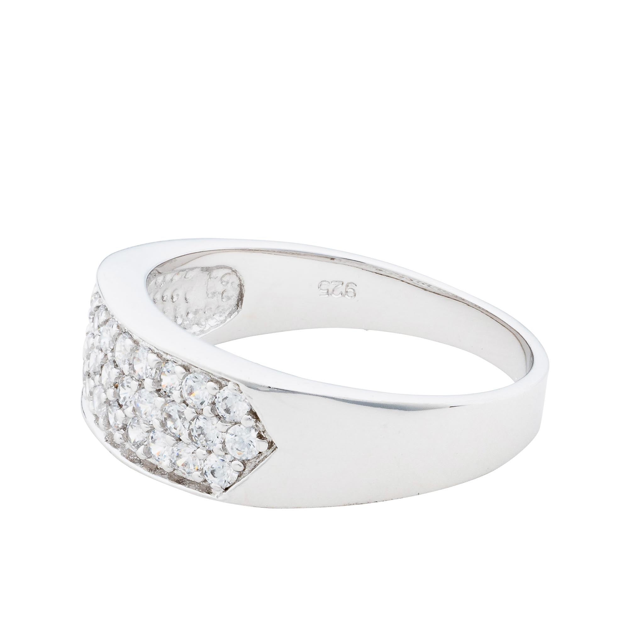 Cubic Zircon Sterling Silver Pave' Band Sterling Silver Ring