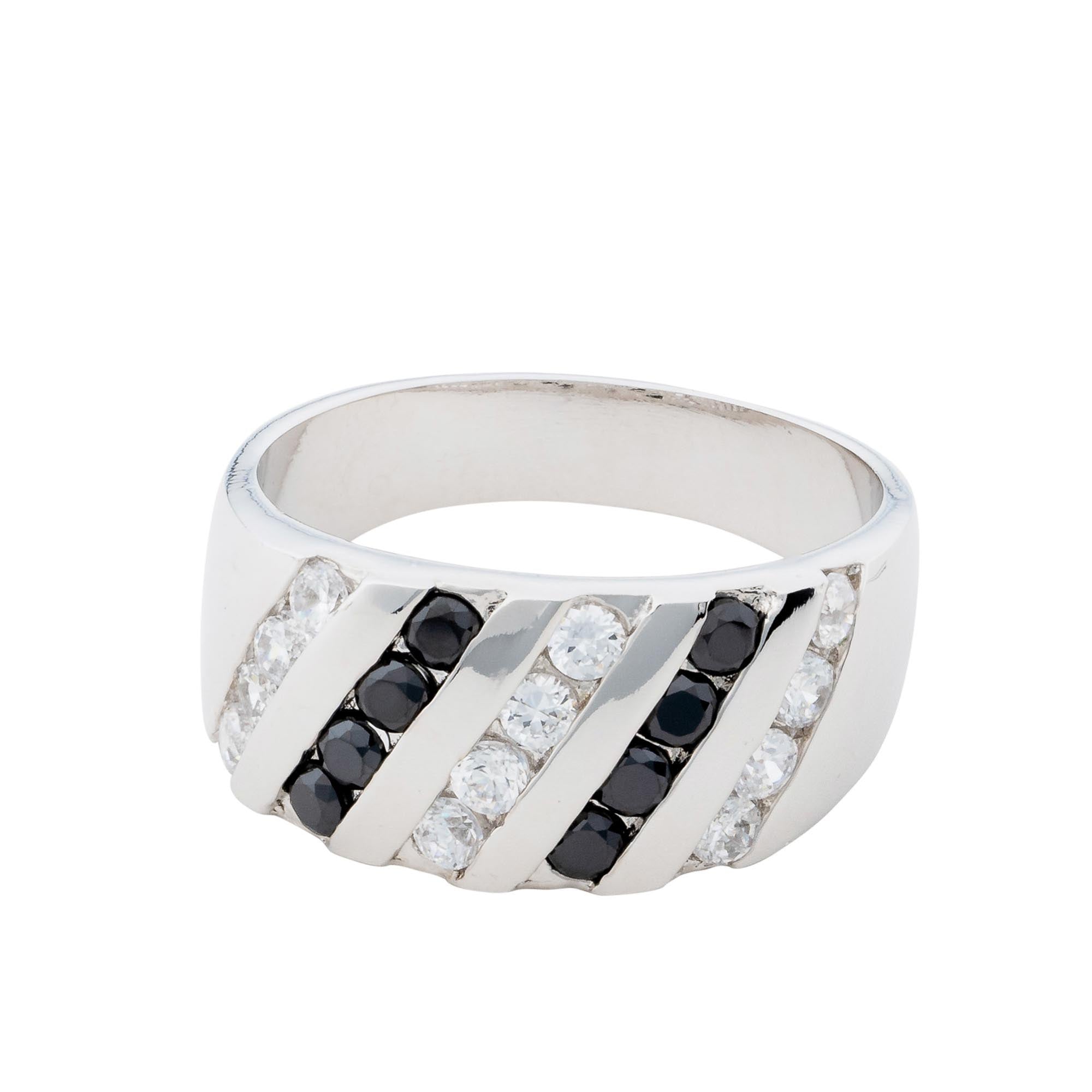 5 Rows Channel-Set Crystal Wide Band Sterling Silver Ring