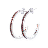 Channel-Set Authentic Gemstone 1" Hoop Birthstone Earrings