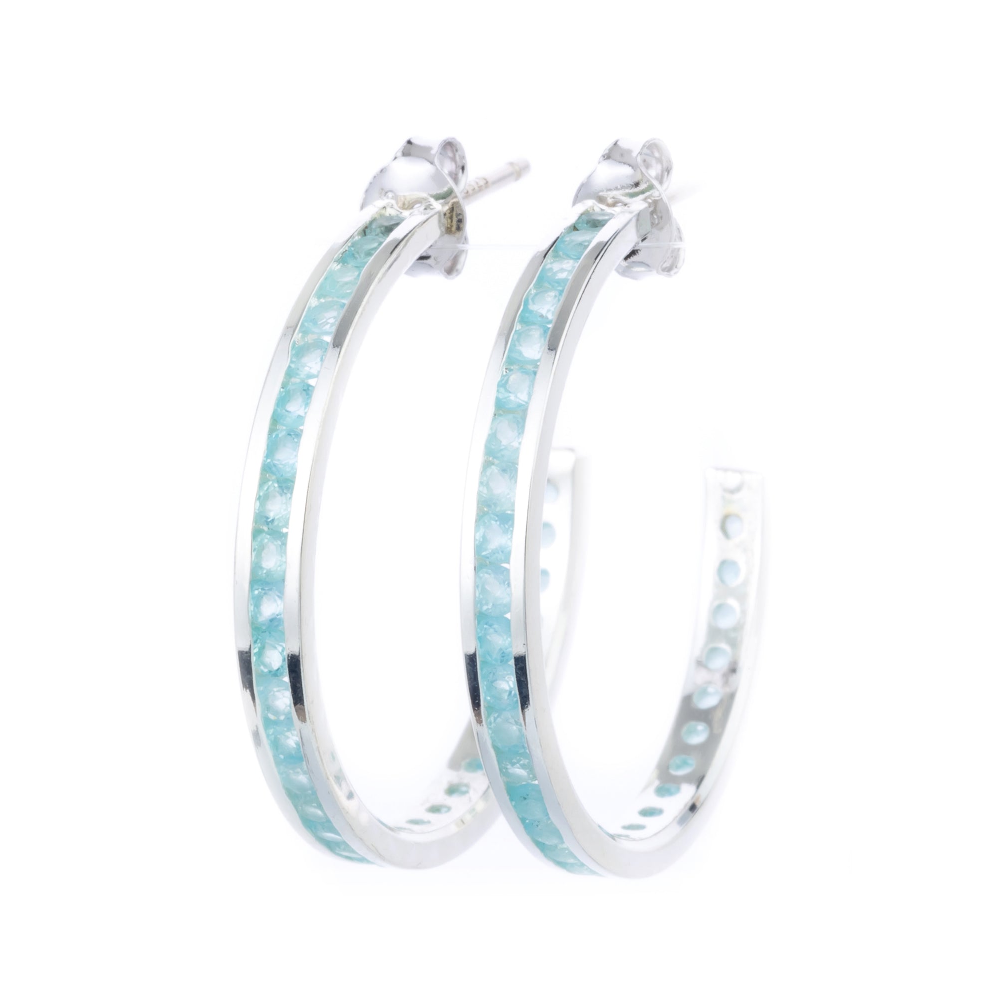 Channel-Set Authentic Gemstone 1" Hoop Birthstone Earrings