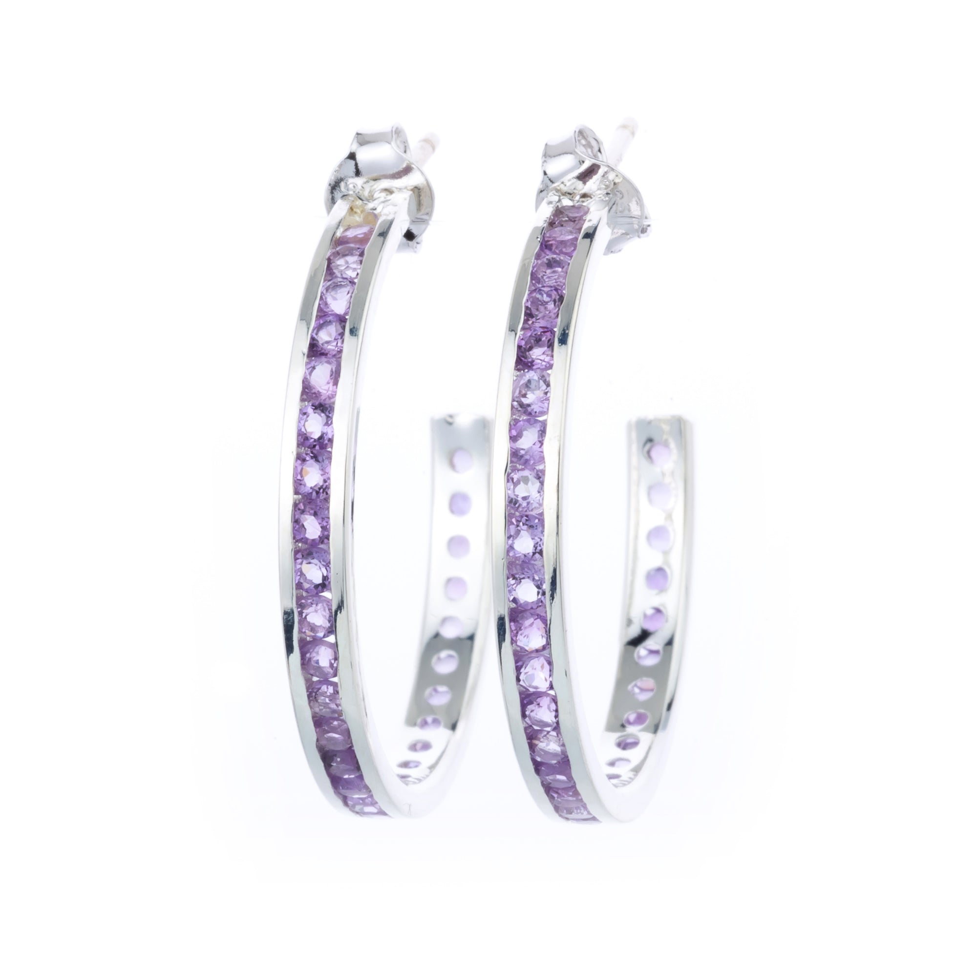 Channel-Set Authentic Gemstone 1" Hoop Birthstone Earrings