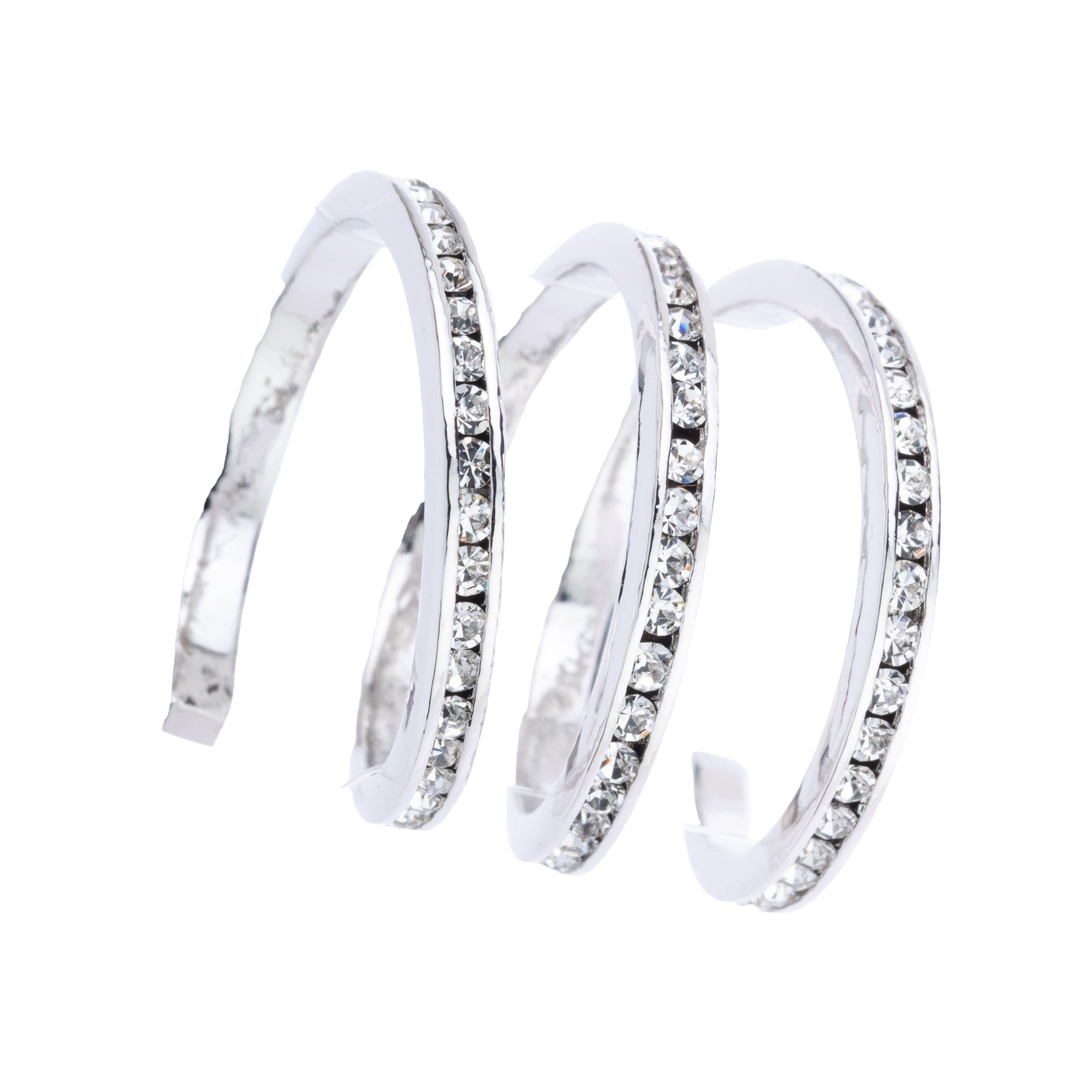 Designer Spiral Clear Crystal Fine Silver Plated Ring