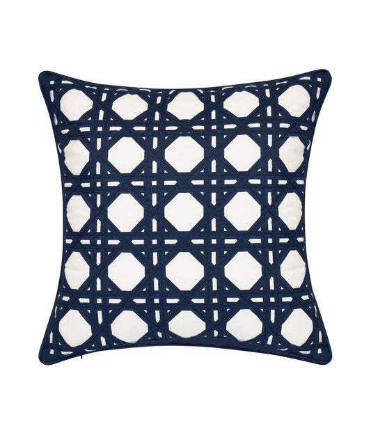 Rattan Look Geometric Decorative Pillow Navy