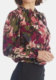 Long Sleeve Ruffle Blouse With Keyhole and Side Slits