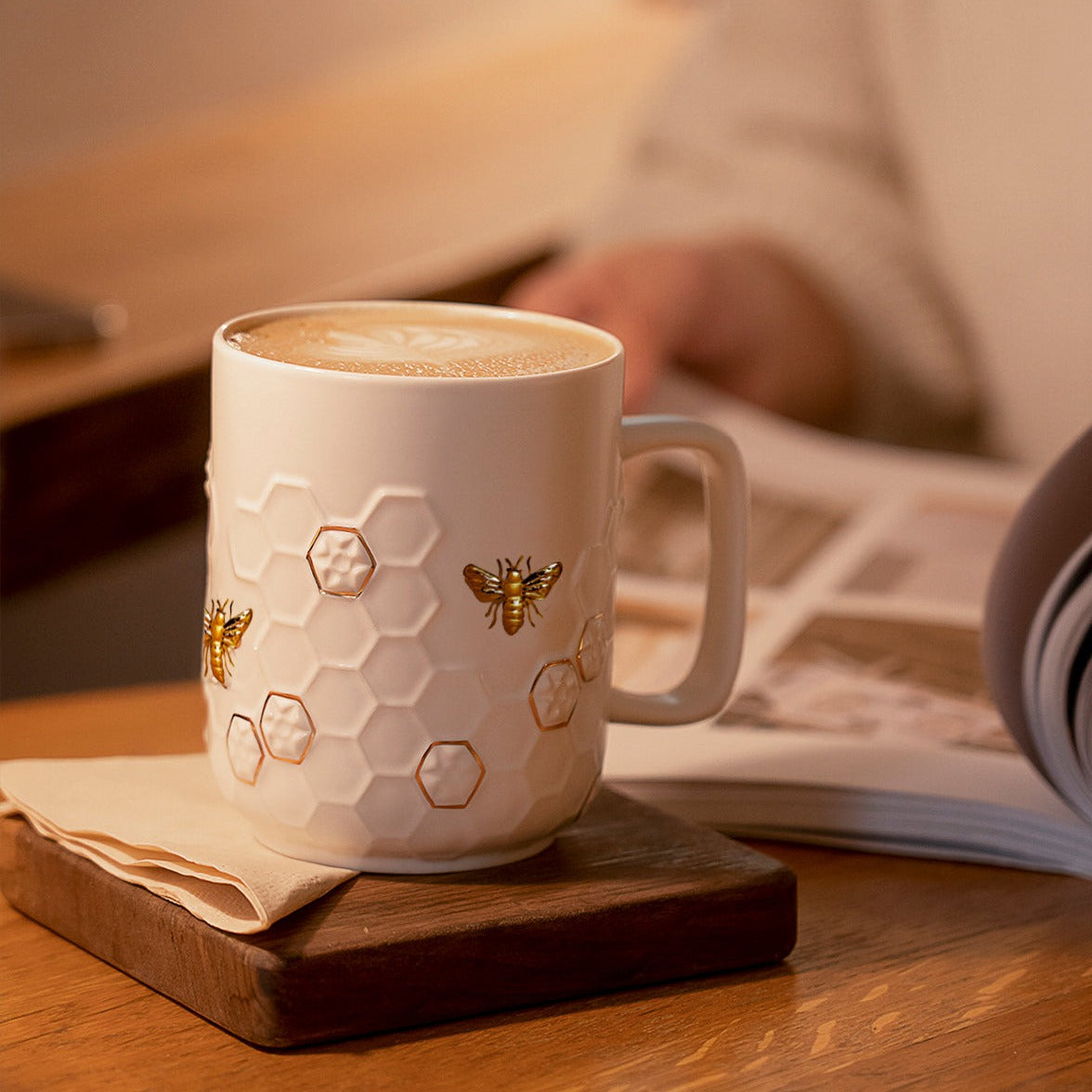 White and Hand-painted Gold Bees