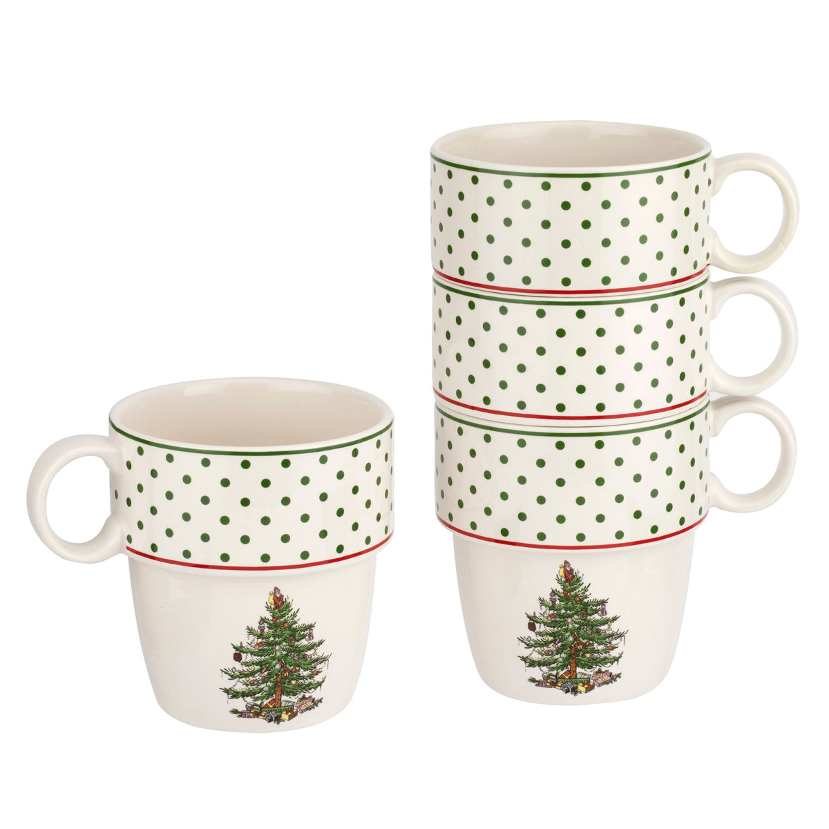 Christmas Tree Polka Dot Stackable Mug Set of 4