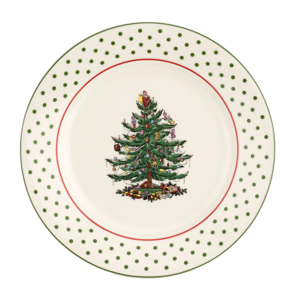 Christmas Tree Polka Dot Dessert Plate Set of 4