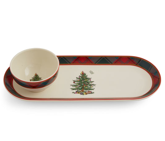 Christmas Tree Tartan 2 Piece Chip & Dip