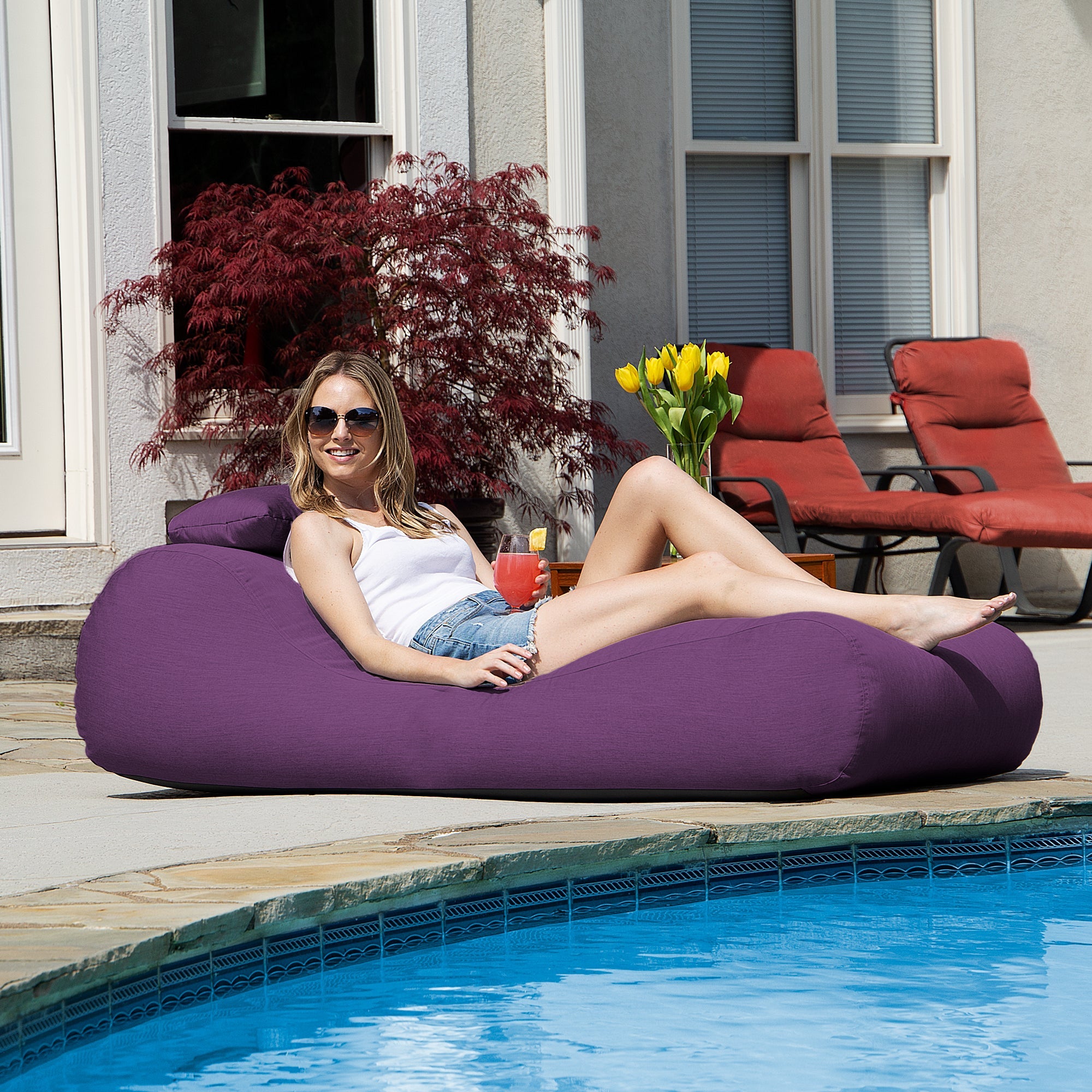 Outdoor Bean Bag Sun Lounger with Sunbrella Cover