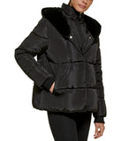 Faux Memory Short Puffer W Plush Faux Fur Trimmed Hood