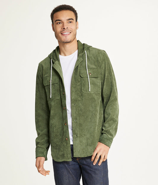 Men's Long Sleeve Corduroy Hooded Shirt Jacket