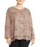 Chiffon Double Layer Animal Print Blouse Plus Size