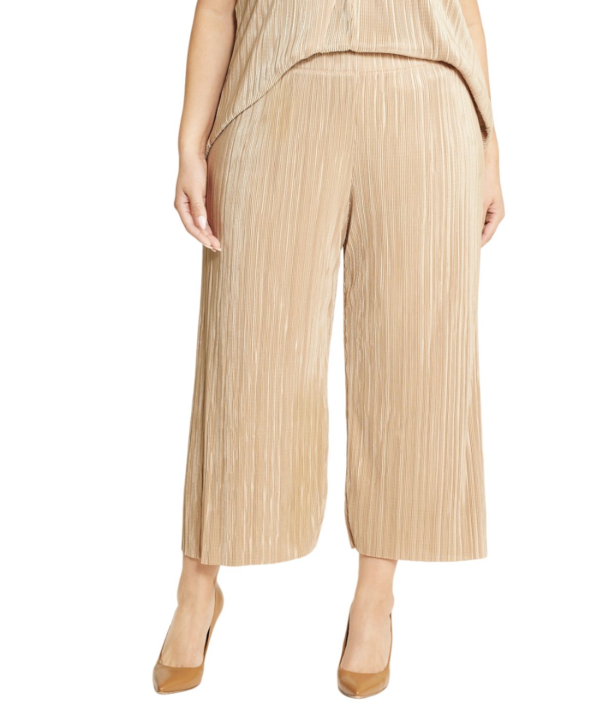 Plus Size Pleated Knit Pull-On Wide Leg Crop Pants – Gordmans