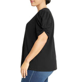 Plus Size Cool Knit Twist Puff Sleeve T-shirt