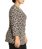 Plus Size Printed Wrap Top with 3/4 Sleeves