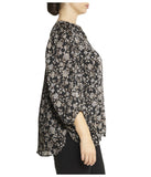 Plus Size Chennai Floral V-Neck Blouse with Puff Sleeves