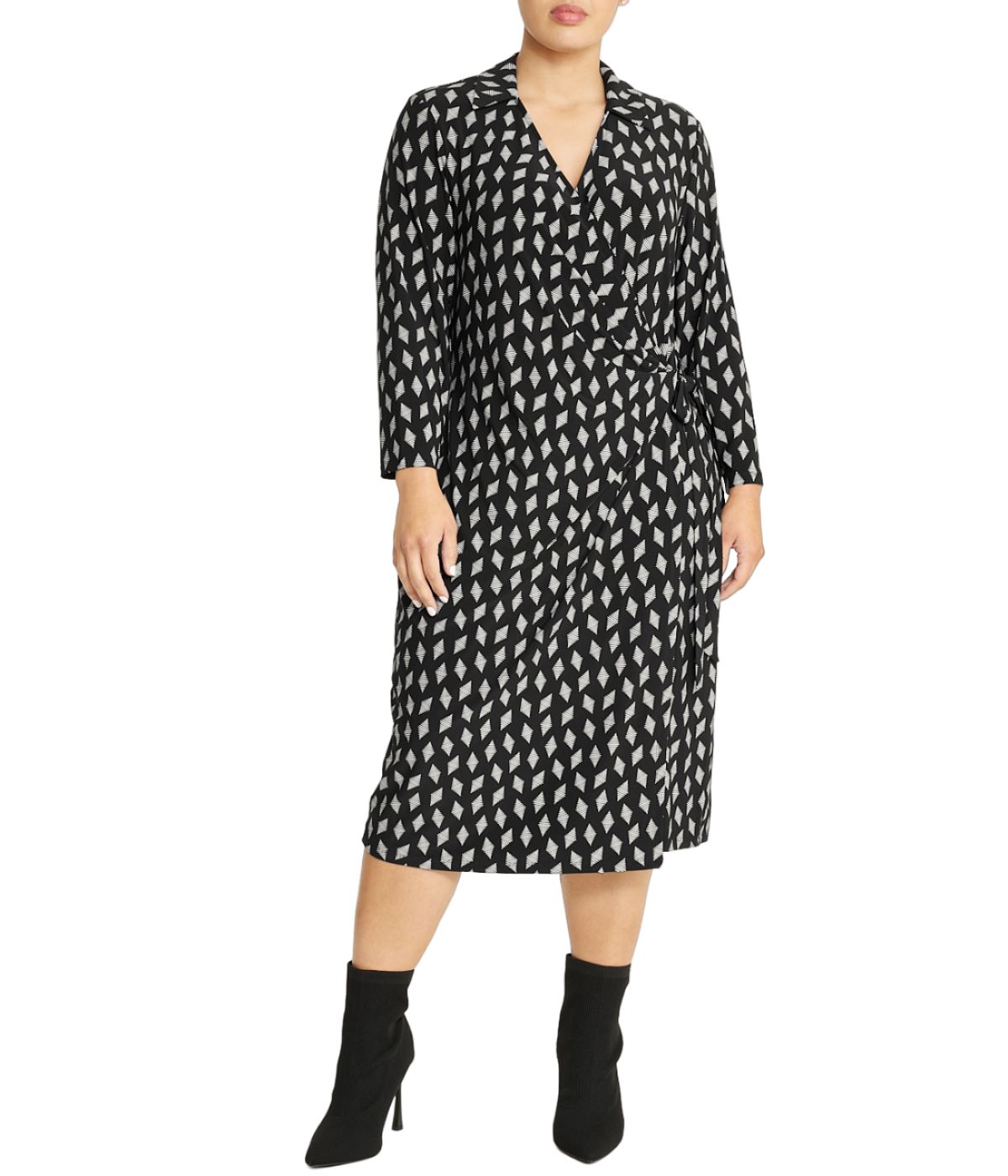 Plus Size Printed Notch Collar Wrap Dress