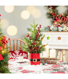 Lighted Santa Belt Potted Table Tree Green