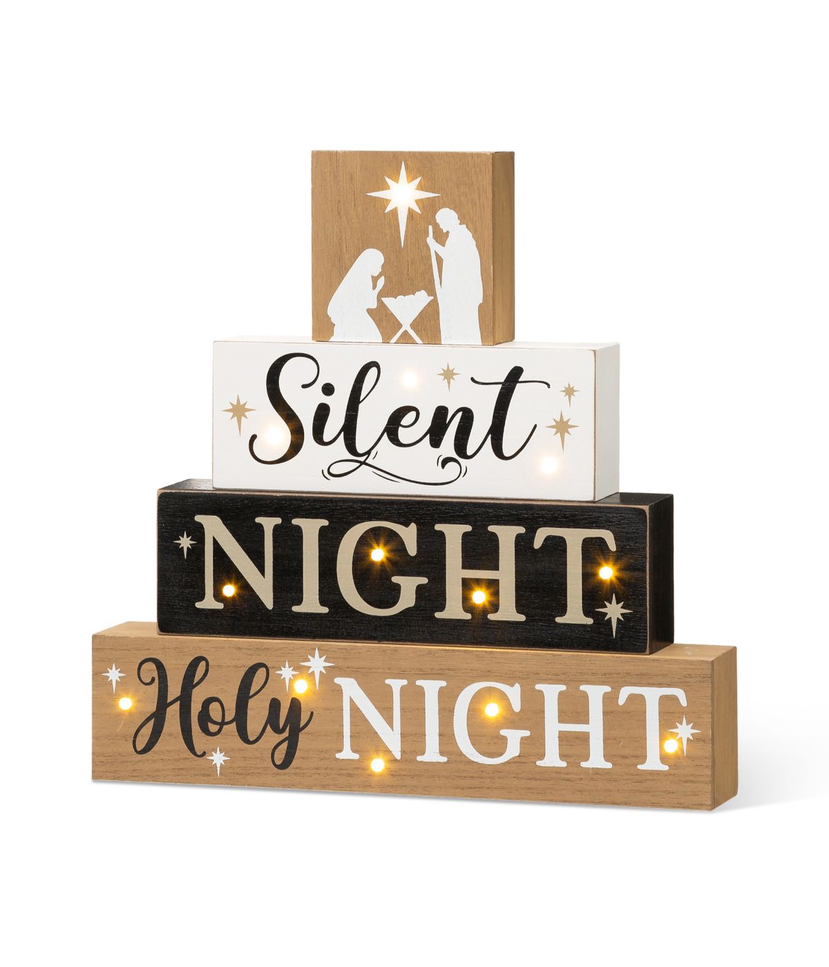 Lighted Wooden Nativity Block Word Sign Red