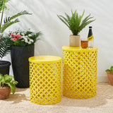 Set of 2 Multi-functional Metal Trellis Yellow Garden Stools