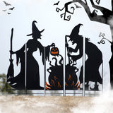 34.5"H Set of 5 Halloween Metal Silhouette Witches with Cauldron Yard Stake (Two function)
