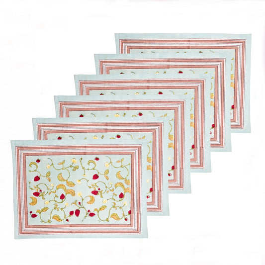 Strawberry Blue Placemats Set of 6