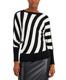 Diagonal Stripe Dolman Sleeve Crew Neck