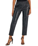 Faux Leather Slim Ankle Pants with Cinched Waist