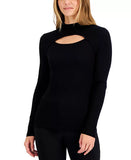 Rib Mock Neck Cutout Sweater