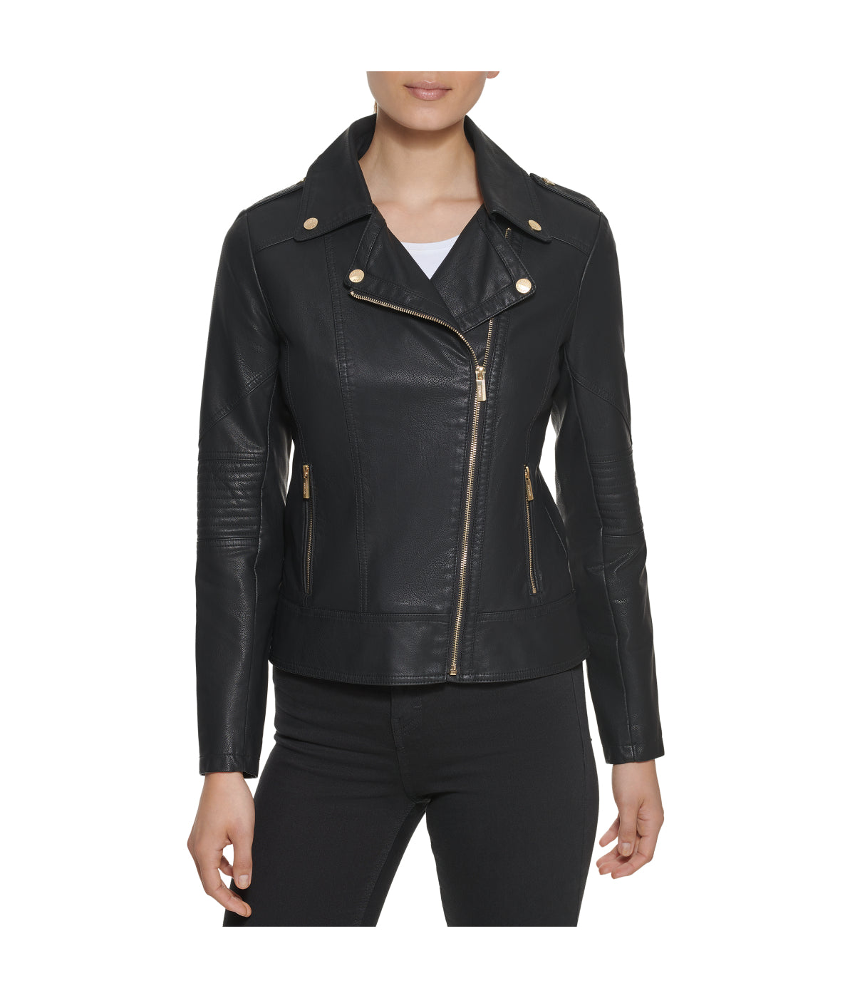 Faux Leather Asymmetrical Moto Jacket Black