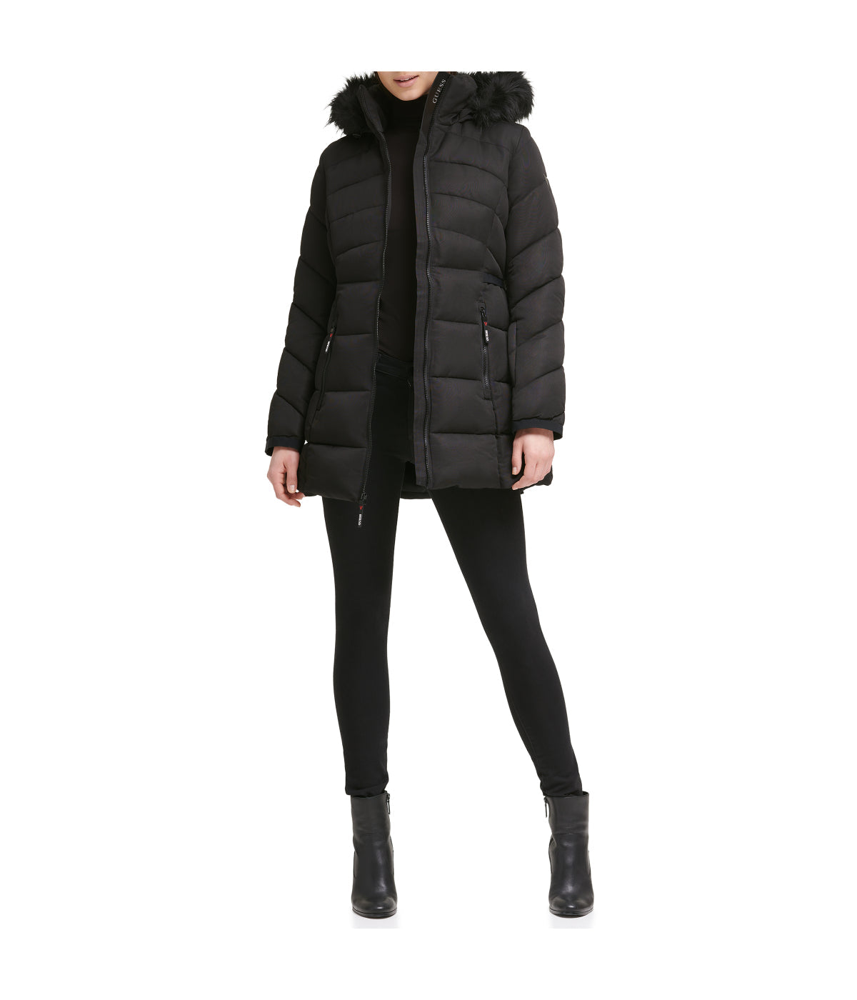 Faux Fur Trim Puffer Jacket 1 Black