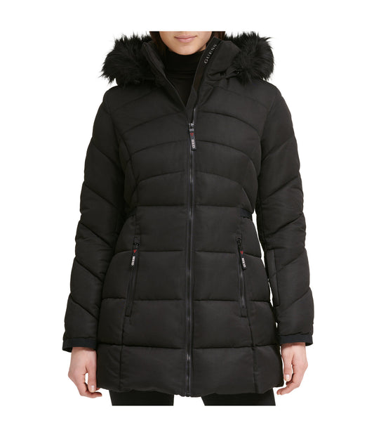 Faux Fur Trim Puffer Jacket 1 Black