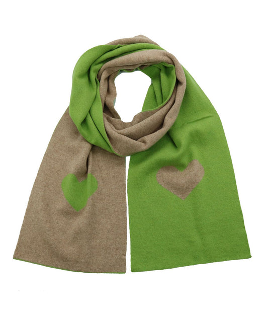 Colorblock Scarf In Heart Design Apple Green/ Sand