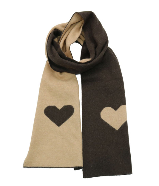 Colorblock Scarf In Heart Design Dark Brown/Pesca