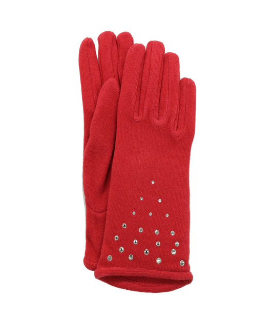 Gloves With Crystal Stones Red