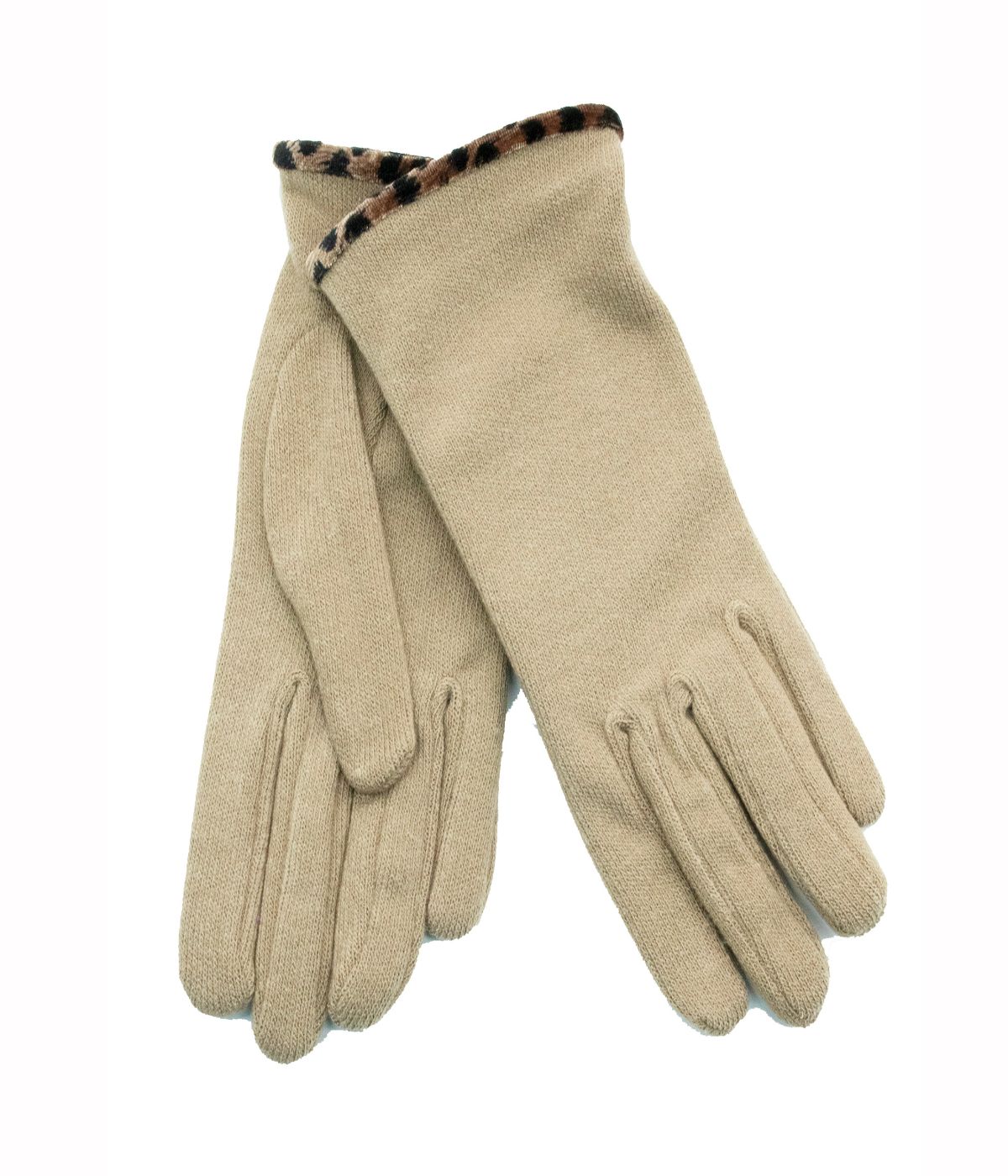 Gloves With Animal Print Piping Taupe