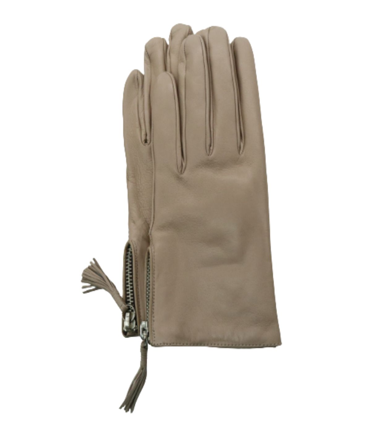 Leather Gloves With Zipper And Tassle Nude