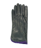 Leather Gloves With Contrast Color Piping Black/Aubergine