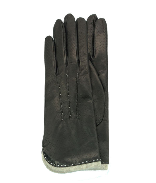 Leather Gloves With Contrast Color Piping Black/Neutral Hth