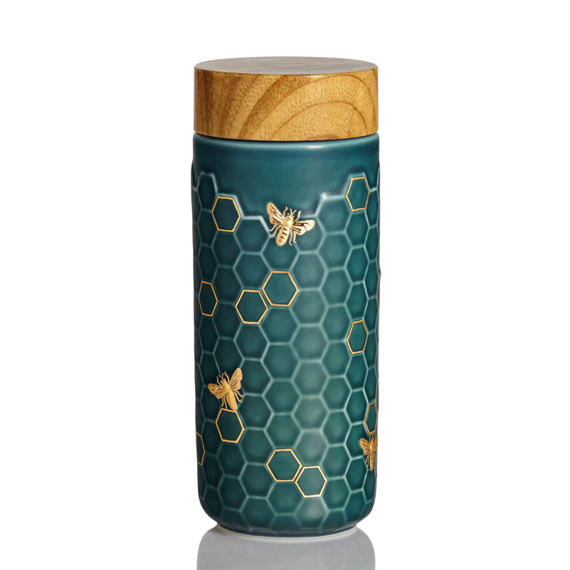 Peacock Green and Hand-painted Gold Bees